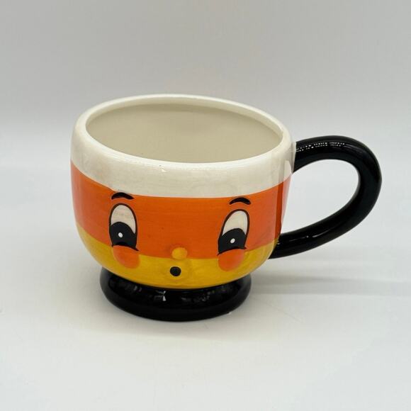 FLAWED Johanna Parker Transpac Candy Corn Halloween Surprised Face Mug NEW - Picture 1 of 4